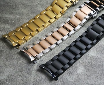 優樂悅~316蝴蝶扣弧形口18mm20mm22mm間金色金色黑色不銹精鋼表帶
