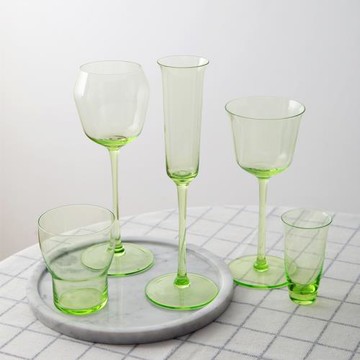 法式中古高腳杯家用品酒杯果綠色玻璃紅酒杯香檳杯甜酒杯起泡酒杯