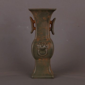 宋 汝窯清涼寺神獸四方雙耳瓶 仿古瓷器復古軟裝家居裝飾收藏擺件