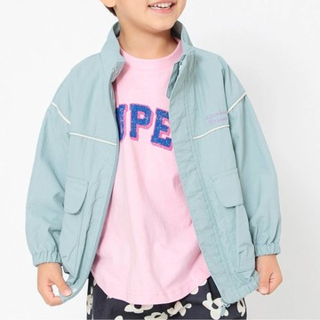 日本 BREEZE - 潑水加工 線條滾邊輕量風衣外套-薄荷藍