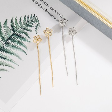 Sweet Air L36 日韓流行耳飾 S925銀針 唯美長款閃耀鋯石花朵耳線 耳針 耳環