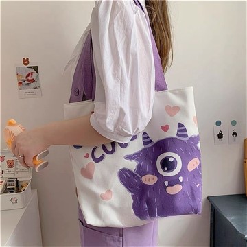 【臺灣-出貨】韓國INS卡通大容量帆布包單肩包萌日係學生購物袋手提包女包
