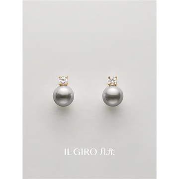 【新年禮物】ILGIRO幾尤戴妃耳釘天然淡水珍珠耳飾女真多麻灰耳環