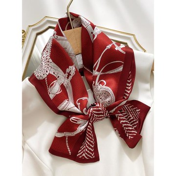 真絲紅色長條絲巾女2025新款本命年搭襯衫細窄飄帶高級感圍巾系脖