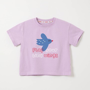 韓國 OZKIZ - 100%澳洲棉純粹呼吸短袖上衣-飛翔小鳥-薰衣草紫