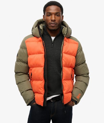 Superdry Men's Hood Colour Block Sport Puffer Khaki Size: XL