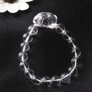 正品 原創天然白水晶兔手鏈  時尚小清新兔子圓珠手串 水晶兔手鏈1入