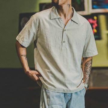 Wuluwear 夏季新款老錢風110g輕薄涼感V領polo衫男士透氣休閒寬鬆短袖T恤潮