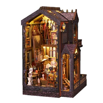 袖珍屋 書立 台灣現貨【創彩】奇妙畫室 diy小屋 書架 書屋 迷你屋 模型屋 交換禮物 交換禮物 生日禮物 禮品