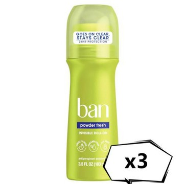 美國ban清新體香劑(滾珠式)【爽身粉香】(103ml/3.5oz )*3