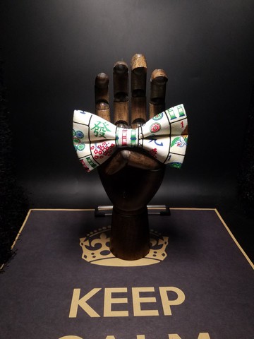 白色麻將印花趣味領結逢賭必贏蝴蝶結