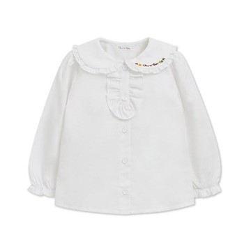 雅緻熊氣質荷葉領純棉長袖襯衫