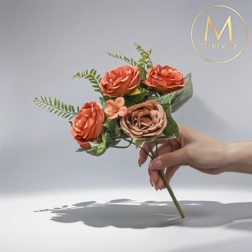 以後都走花路吧🌷快速出貨【Floral M】英倫復古玫瑰花束焦糖橙仿真花花材（1入組）