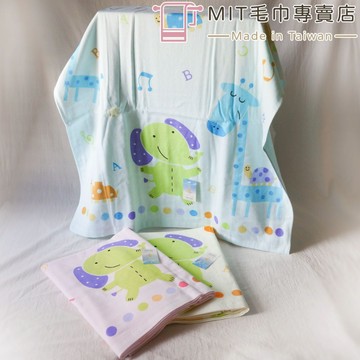 台灣製造100%純棉=可愛大象長頸鹿紗布浴巾，透氣快乾(一面棉紗一面紗布)