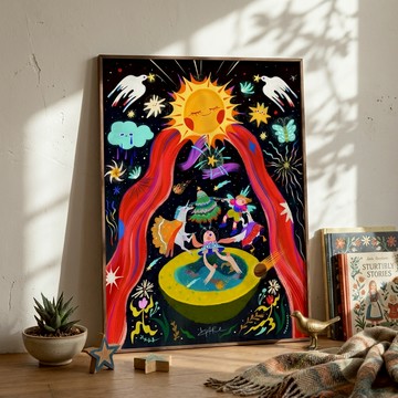 藝術版畫｜幽默之星｜最後的華爾滋 - 50x66cm-原木色鋁框
