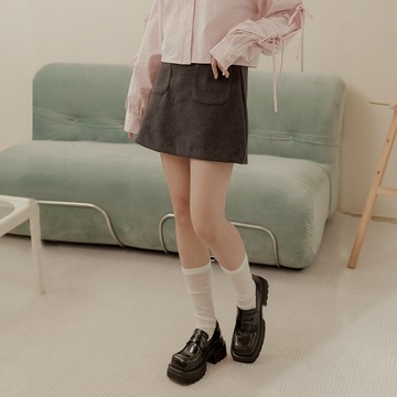 姿佑聯名 簡約口袋造型毛呢短裙-深灰 S/M/L