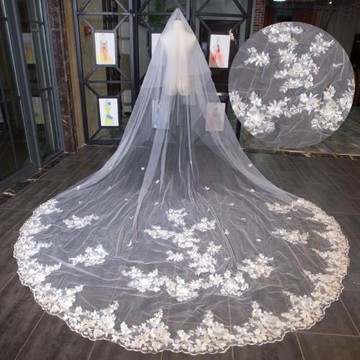 新娘頭紗新款拖尾婚紗頭紗禮服頭紗韓式超長加寬軟紗結婚頭紗