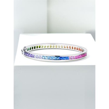 卓蝶珠寶純銀鍍金漸變彩色藍寶石手鐲仿寶石彩虹銀飾女時尚新品