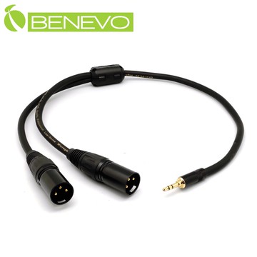 BENEVO 50cm 3.5mm立體聲公頭轉雙XLR(Cannon接頭)公頭 音訊連接線