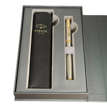 PARKER IM鋼桿金夾鋼筆 真皮筆套禮盒