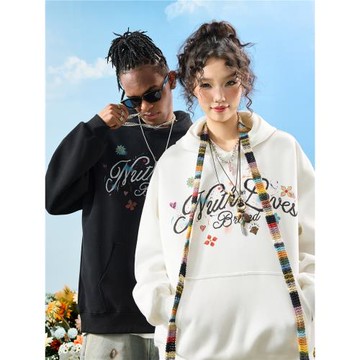 Nuthink美式復古花卉字母連帽衛衣直噴潮牌印花男女2025秋季新款