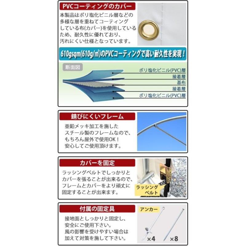 パイプ倉庫 ガレージテント パイプ車庫 約幅2700×奥行3700×高さ2500mm