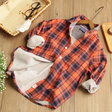 新款男童格子長袖襯衫洋氣童裝兒童翻領休閑襯衣純棉寶寶百搭上衣