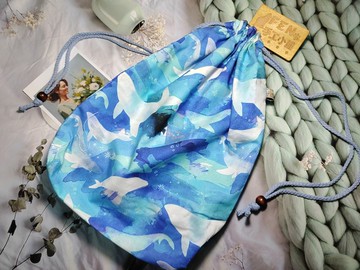 海洋系列-韓國布料夢幻藍鯨鯨魚-尿布袋束口袋-尿布束口袋-大束口