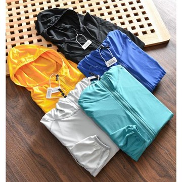 島國進口面料 外貿男士夏季薄款純色透氣速干皮膚衣防曬連帽外套