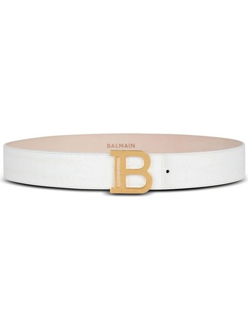 Balmain - B-Belt crocodile-embossed leather belt - women - Bos Taurus - 70 - White