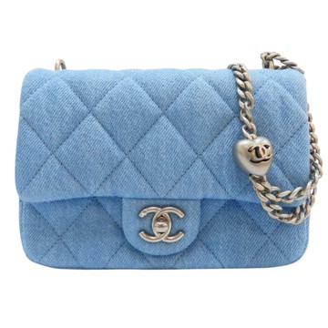 【二手名牌BRAND OFF】CHANEL 香奈兒 藍色 單寧 菱格紋 COCO 20 肩背包 鍊帶 銀扣