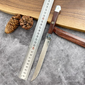 日式手工鍛打大馬士革鋼多功能刀高硬度戶外野營刀收藏把玩水果刀 YMRF