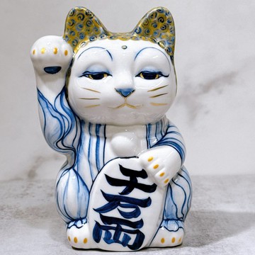 【慧心安祥】日本清水燒招財貓 | 染付 佛陀 金彩