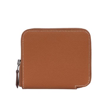 HERMES EPSOM皮 絲巾內裡ㄇ型拉鏈短夾(金棕色)