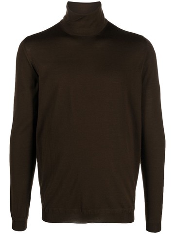 GOES BOTANICAL - high-neck knit jumper - men - Merino - V - Brown