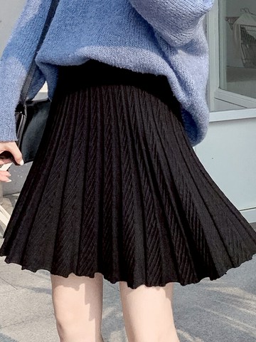針織短裙女高腰遮胯顯瘦裙子外穿秋冬天配毛衣a字百褶半身裙1入