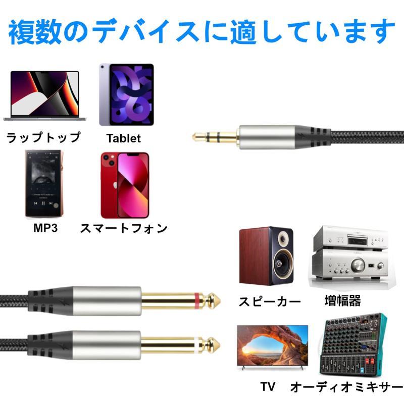 オーディオケーブル 3.5mm to 6.35mm 変換ステレオミニプラグ 2分配 変換ケーブル オス-オス HIFI ナイロン編組