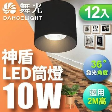 【舞光】10W 神盾筒燈 光束角36度 壓鑄鋁散熱快 全電壓 一體成形-12入(時尚白/貴族黑)
