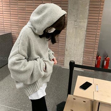 連帽大毛衣女秋冬新款寬松慵懶風外穿外套顯瘦羊絨衛衣針織衫上衣