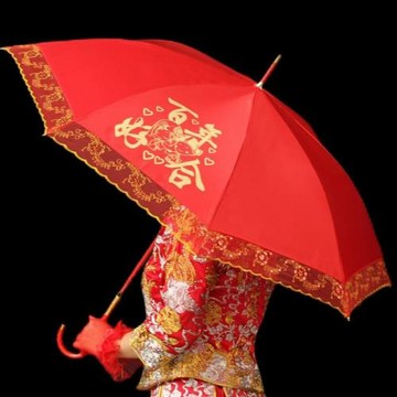 結婚用品新娘出門大紅傘喜慶婚傘婚慶紅色全自動亮片長柄傘晴批發