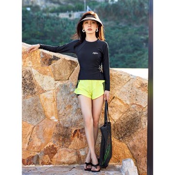 分體泳衣女大碼200斤長袖短褲遮肚顯瘦防曬速干胖妹妹沖浪浮潛服