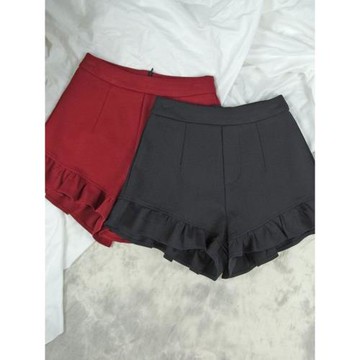 木耳魚尾荷葉邊高腰休閑a字闊腿褶皺短裙褲顯瘦短褲子女秋冬大碼