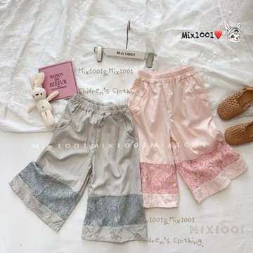 🌈✨mix1001韓系 優美鏤空雕花拼接造型寬褲 ✨兒童網紋平織寬褲5-17