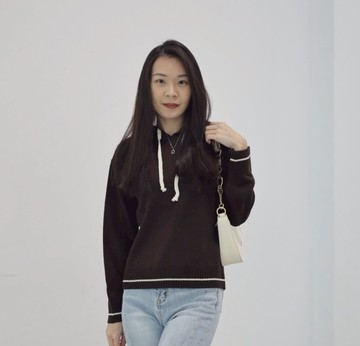 學院風抽繩針織帽T