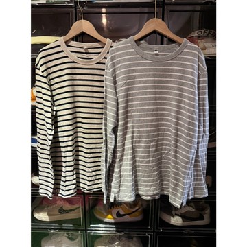 【TACKSTHGOOD】Uniqlo 條紋 薄長T 居家 日常好物 兩色 米白 淺灰 L號 中性