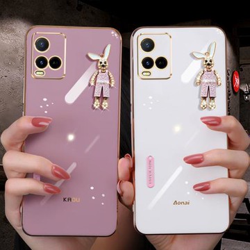 適用VIVOY21手機殼全包鏡頭防摔vivo y21s硅膠保護套vi0vy33s創意可愛兔子丫21S個性卡通少女2023新款外殼子