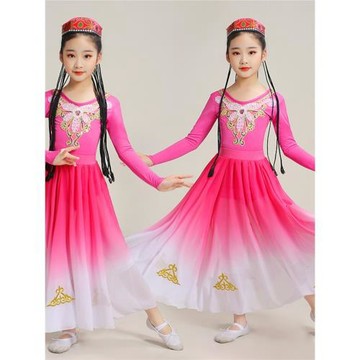新疆維吾爾族舞蹈服兒童新疆舞蹈演出服女兒童少數民族服裝練功服
