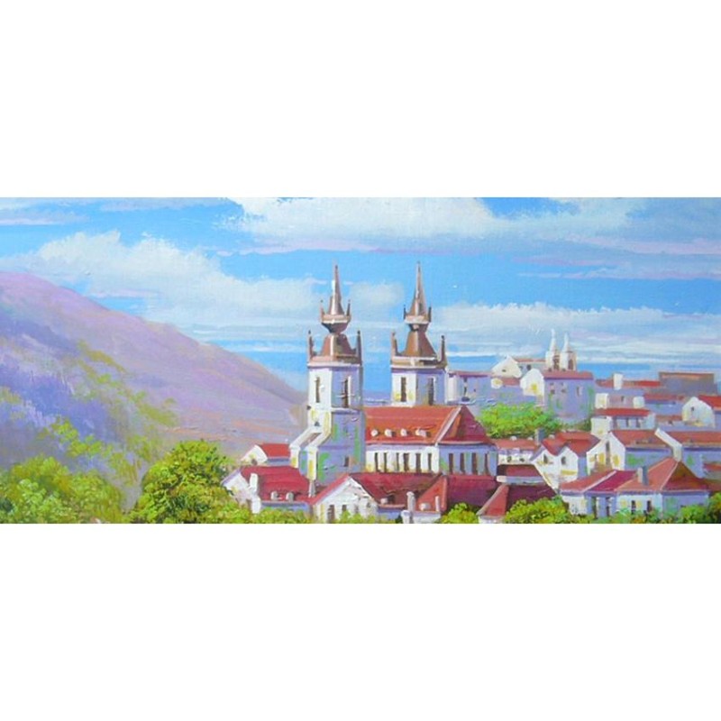 竹内敏彦 絵画 油絵 肉筆油絵 風景画 湖畔 古城 F10