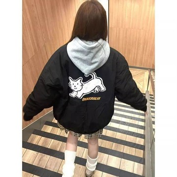 限時下殺⚡美式復古奔跑小貓棒球服外套黑色小衆高級百搭情侶潮流高街夾克衫