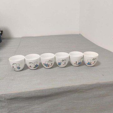 高白瓷陶茶杯六個裝小和尚薄款功夫小茶杯品茗杯個人水杯茶具家用